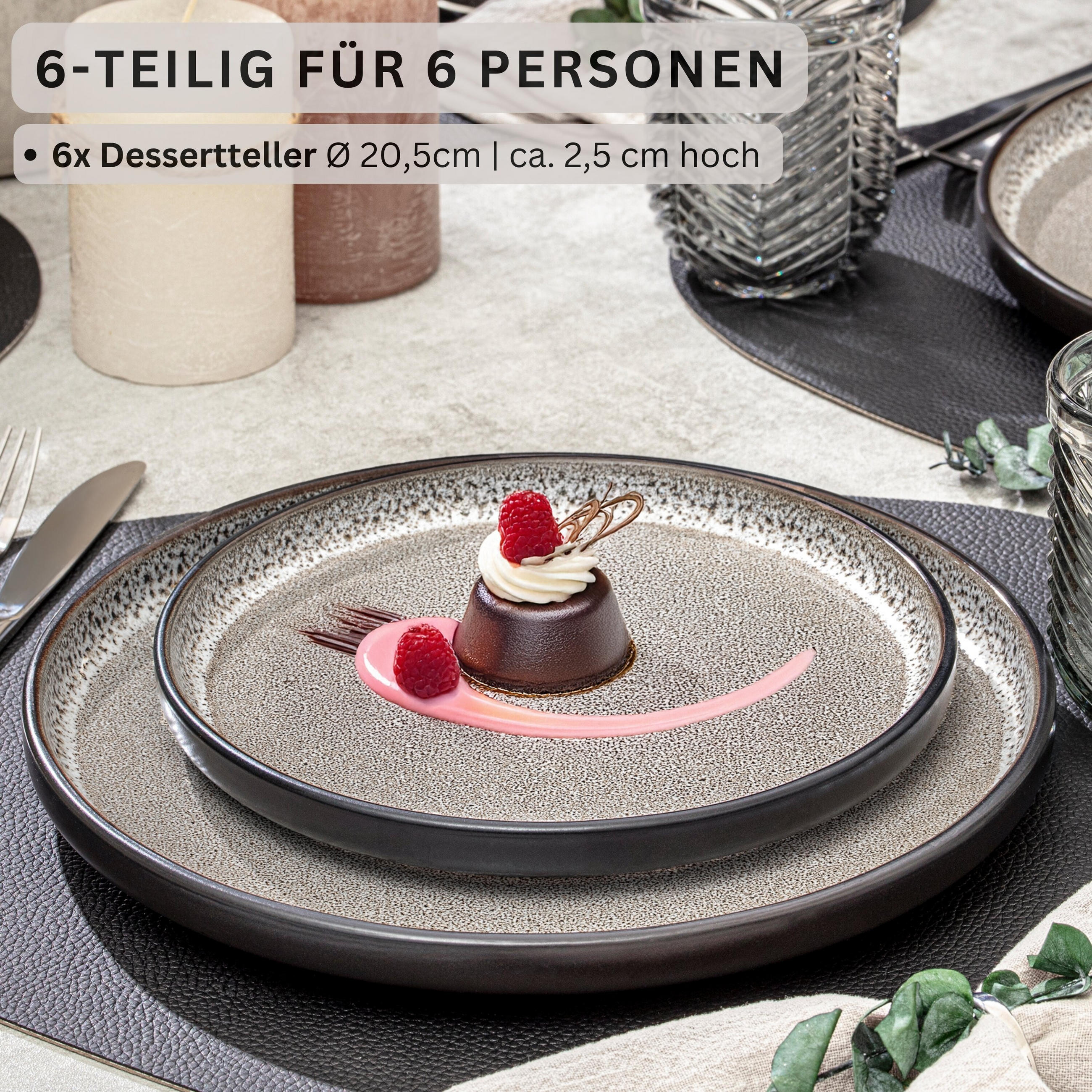 DESSERTTELLER SET LUXOR - 6 teilig aus Steingut - Beige, Stein (20.5cm) - Sänger