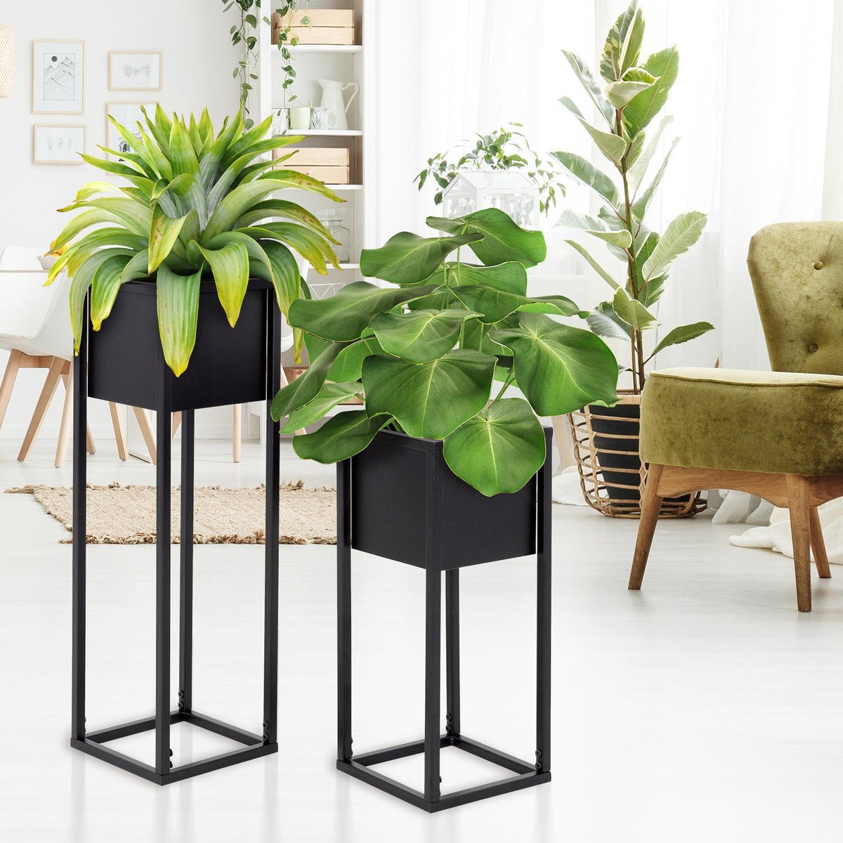 BLUMENSTÄNDER 2er Set - Schwarz, Metall (70/21/70cm) - ML-DESIGN
