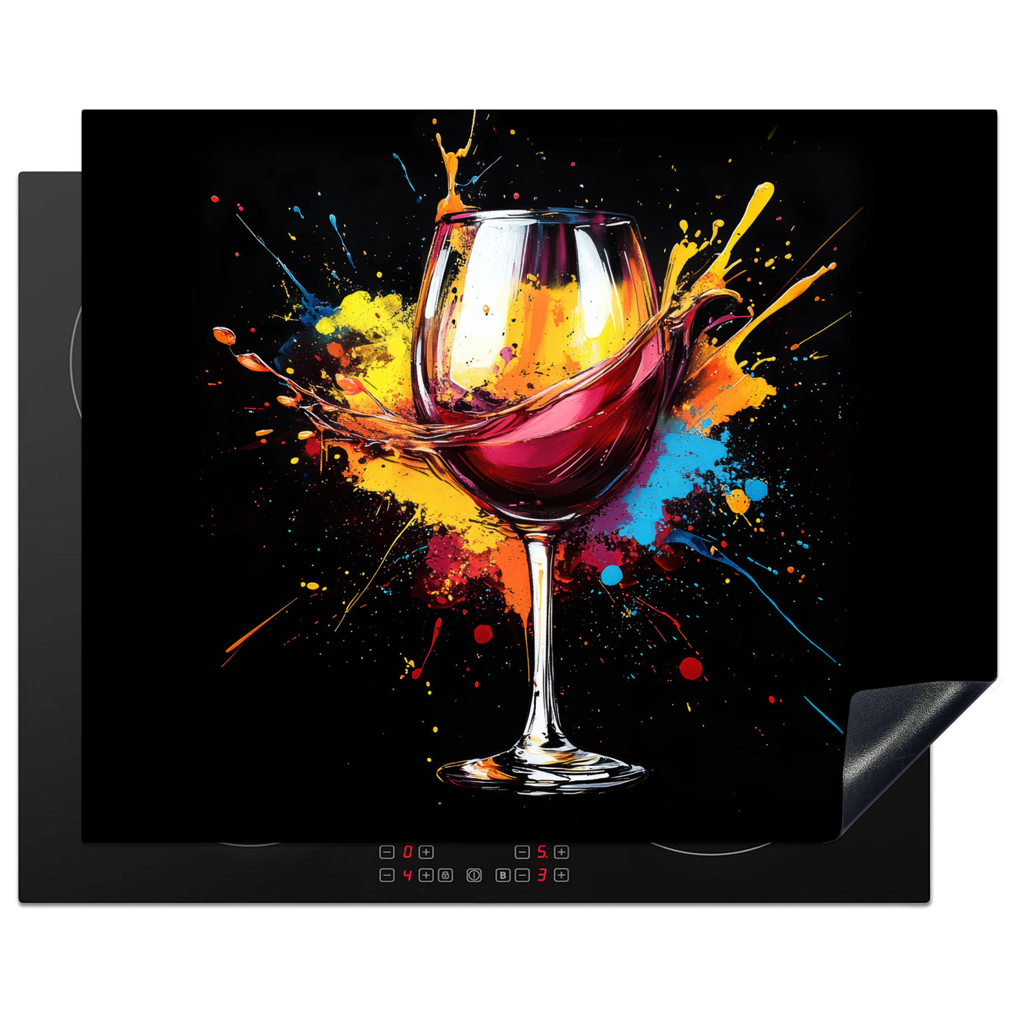 MuchoWow KRYT NA INDUKČNÍ DESKU Víno - sklo - graffiti - nápoj - červená - barva 65x52 cm