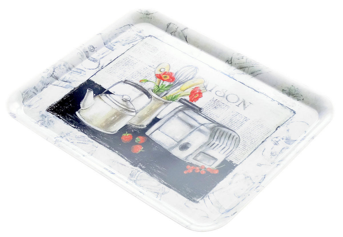 TABLETT Landhaus, rechteckige Melamin Serviertablett 50x37 cm - Grau, Kunststoff (37/2/50cm) - Lashuma
