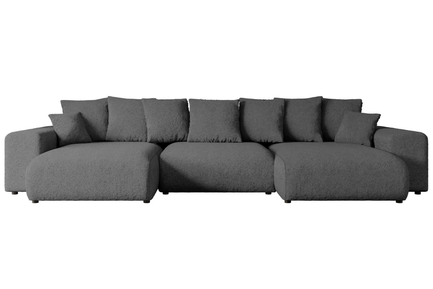 WOHNLANDSCHAFT mit Schlaffunktion und Bettkasten ESKAR-U -352x165x84cm Grau Bouclé - Schwarz/Grau, Holzwerkstoff/Kunststoff (352/84/165cm) - ALTDECOR