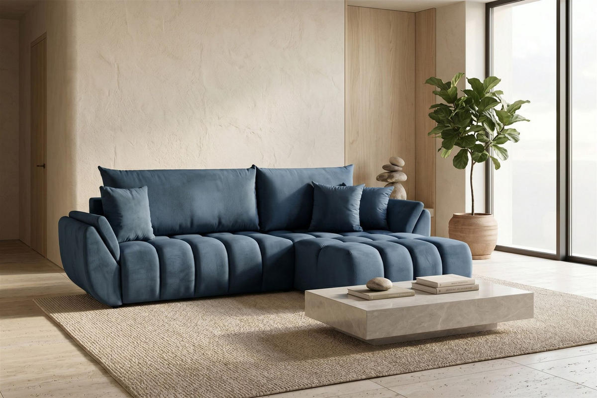 ECKSOFA Collin Mit Schlaffunktion - Blau, Holzwerkstoff/Textil (185/280cm) - Fun Möbel