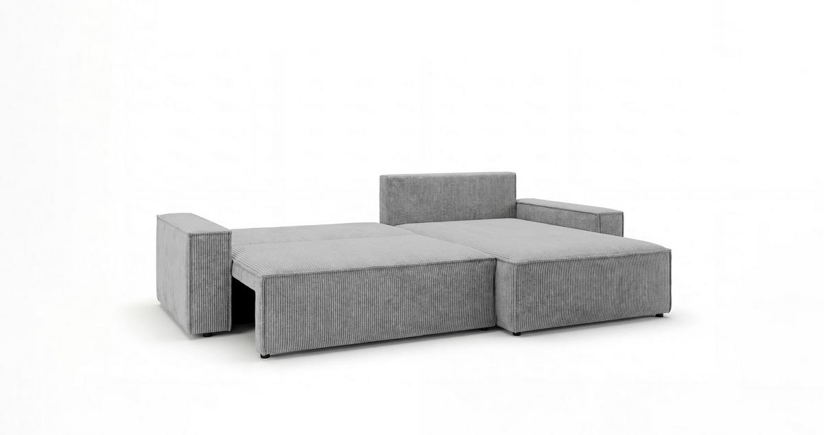 ECKSOFA VIENNA rechts grau Cord Poso 55 - Schlaffunktion, Bettkasten - Grau, Textil (285/184cm) - Cornero