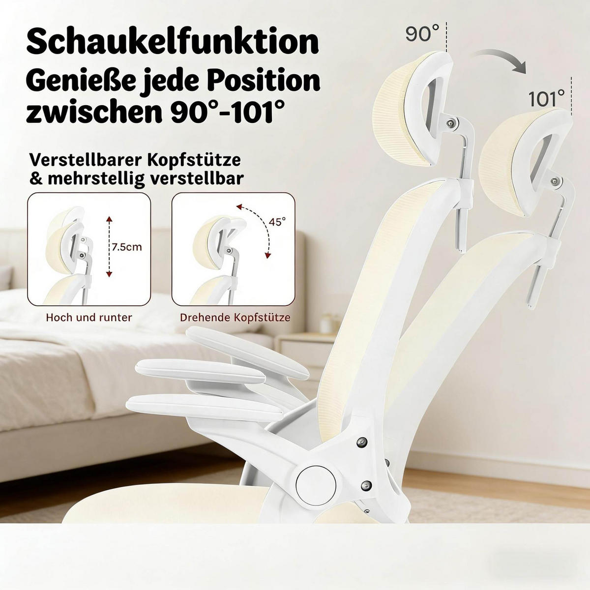 DREHSTUHL 63,5/47/109,5-117,5 cm beige aus Netzgewebe mit Wippe - Beige, Metall (63.5/117.5/47cm) - OKWISH