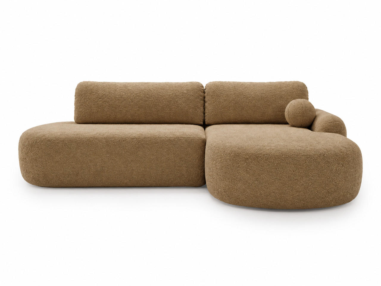 ECKSOFA Aurio O Bouclé-Stoff Hellbraun Rechts - Hellbraun, Holz/Textil (177/271cm) - Graingold