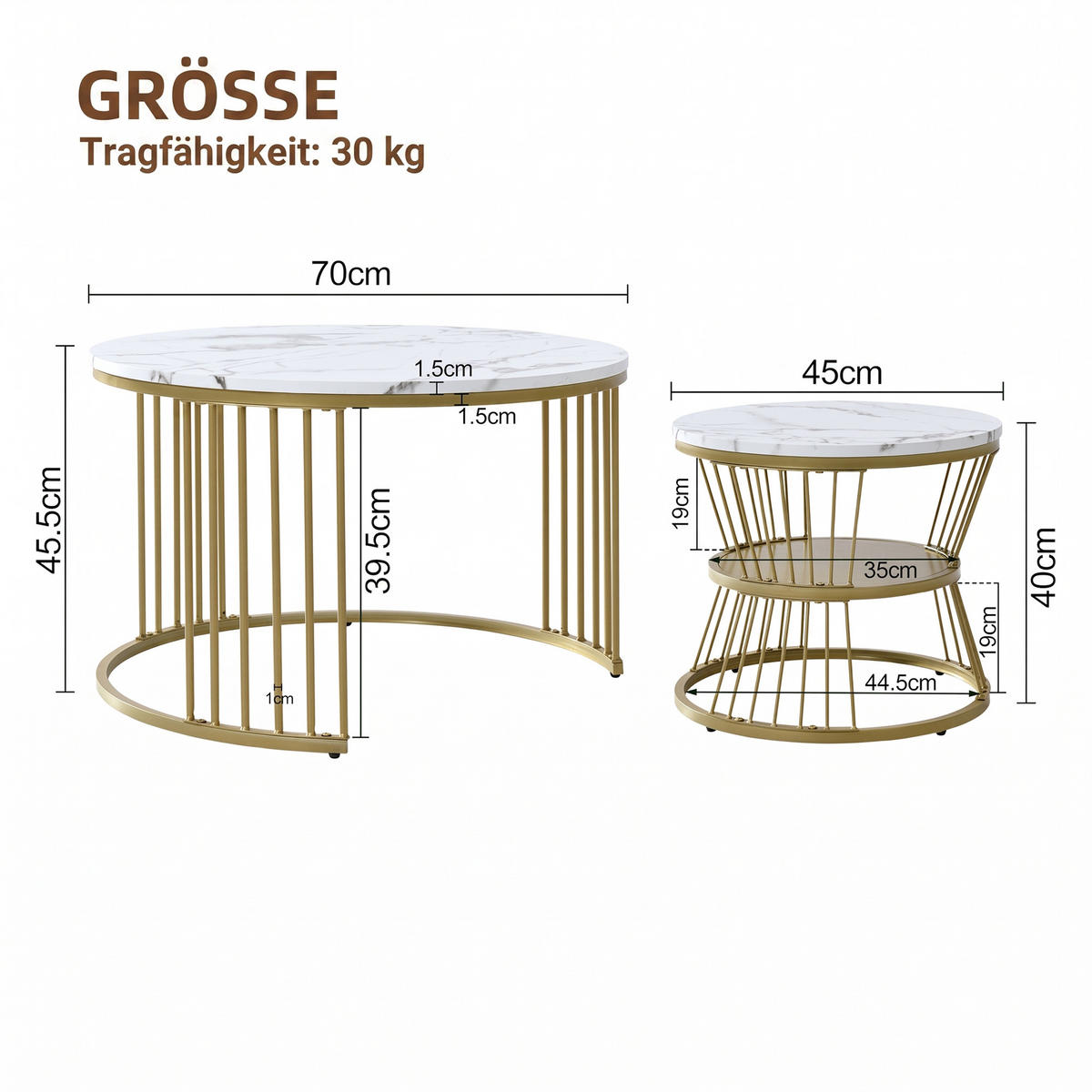 COUCHTISCH-SET, Weiß,77 x 77 cm/ 45 x 45 cm, 2 Teile - Weiß, Holzwerkstoff (70/70/45cm) - GENKI LIVING