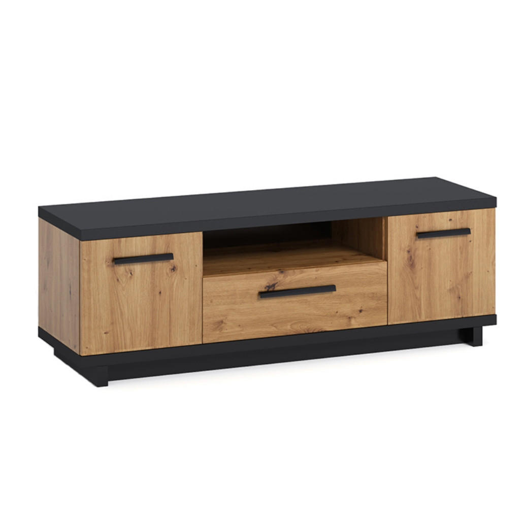 Ravio Tv-Lowborad Eiche Artisan, Schwarz 135x90x40 cm