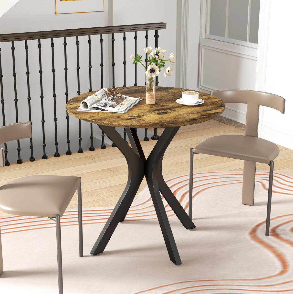 ESSTISCH 78/75 cm in Braun mit Stahlgestell - Braun, Holz (78/78/75cm) - Flora Grace
