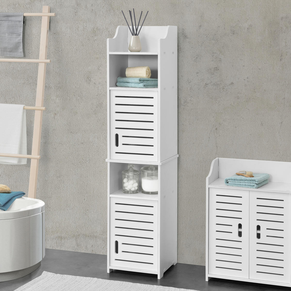 HOCHSCHRANK Mora - Weiß, Kunststoff (32/135/32cm) - [en.casa]