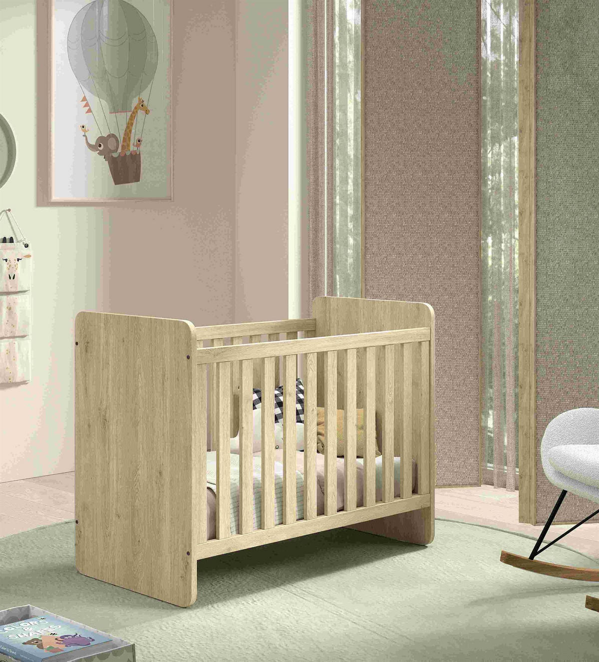 BABYBETT 60x120 Keelia Eiche Melamin mit Lattenrost - Eichefarben, Kunststoff (60/120cm) - 58aufmkessel