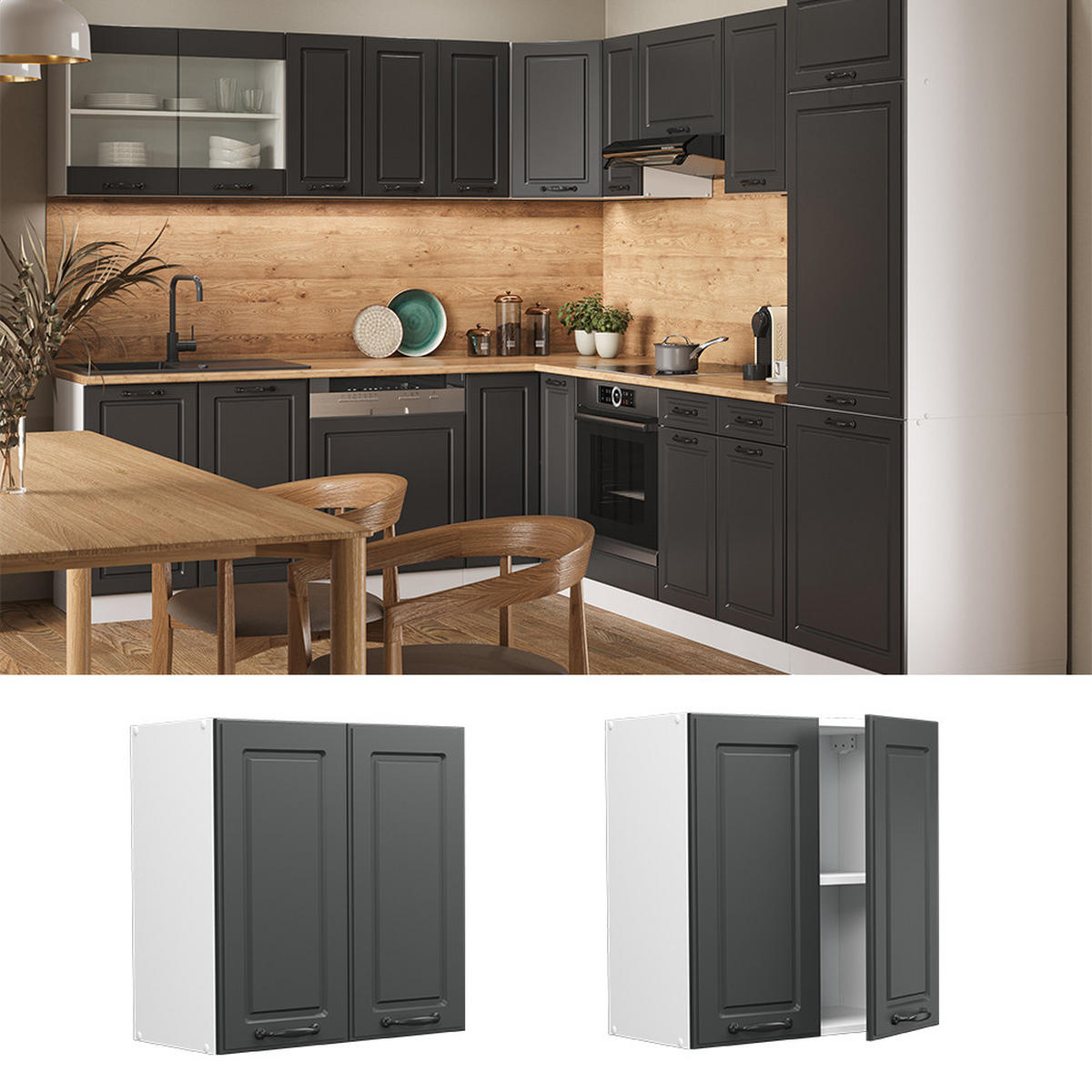 HÄNGESCHRANK R-Line Anthrazit Landhaus 60 cm - Anthrazit/Weiß, Holzwerkstoff (60/60/31cm) - Vicco