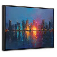 LEINWAND Bilder mit Rahmen - Skyline - Pinselstriche - Dunkelblau - Leuchtend - 40x30 - Blau, Textil (40/30cm) - MuchoWow