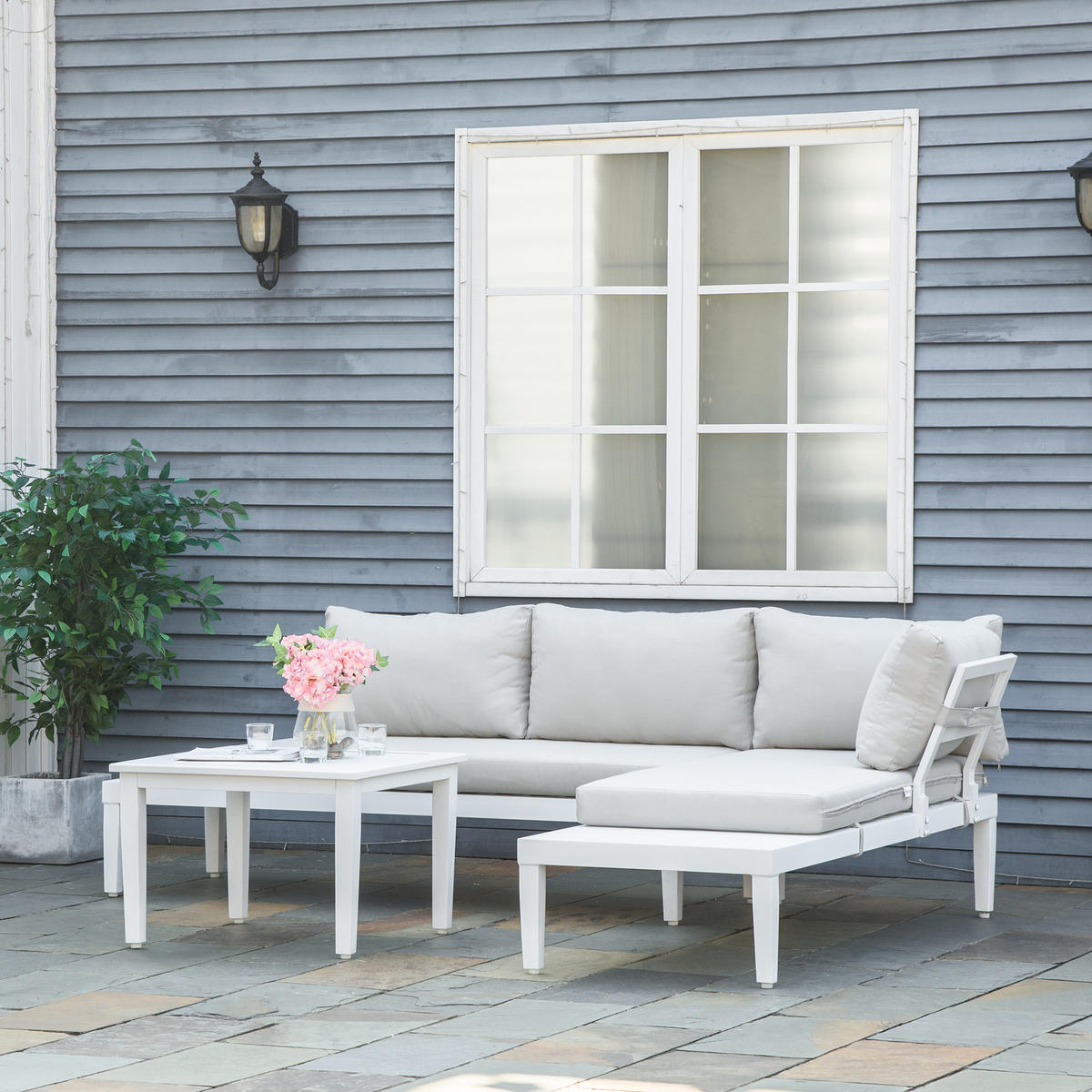 GARTENMÖBEL Set, Alu, Polyester, Beige - Beige, Kunststoff/Metall - Outsunny