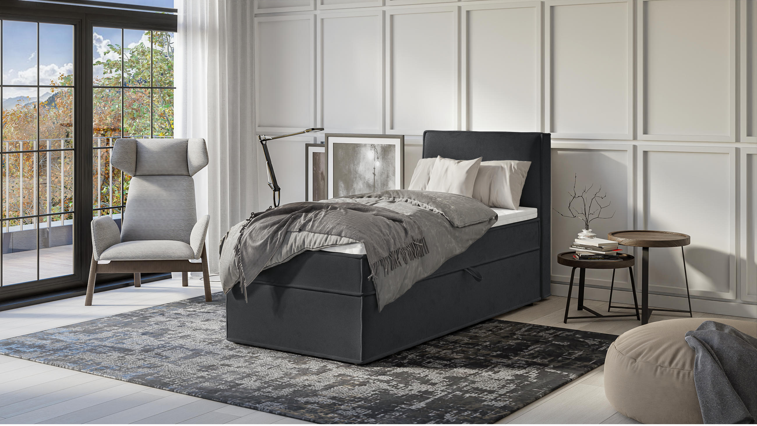 BOXBETT Eclipse 90/200 cm Graphit Luxusmicrofaser - Graphitfarben/Schwarz, Holz/Kunststoff (90/200cm) - S-Style Möbel