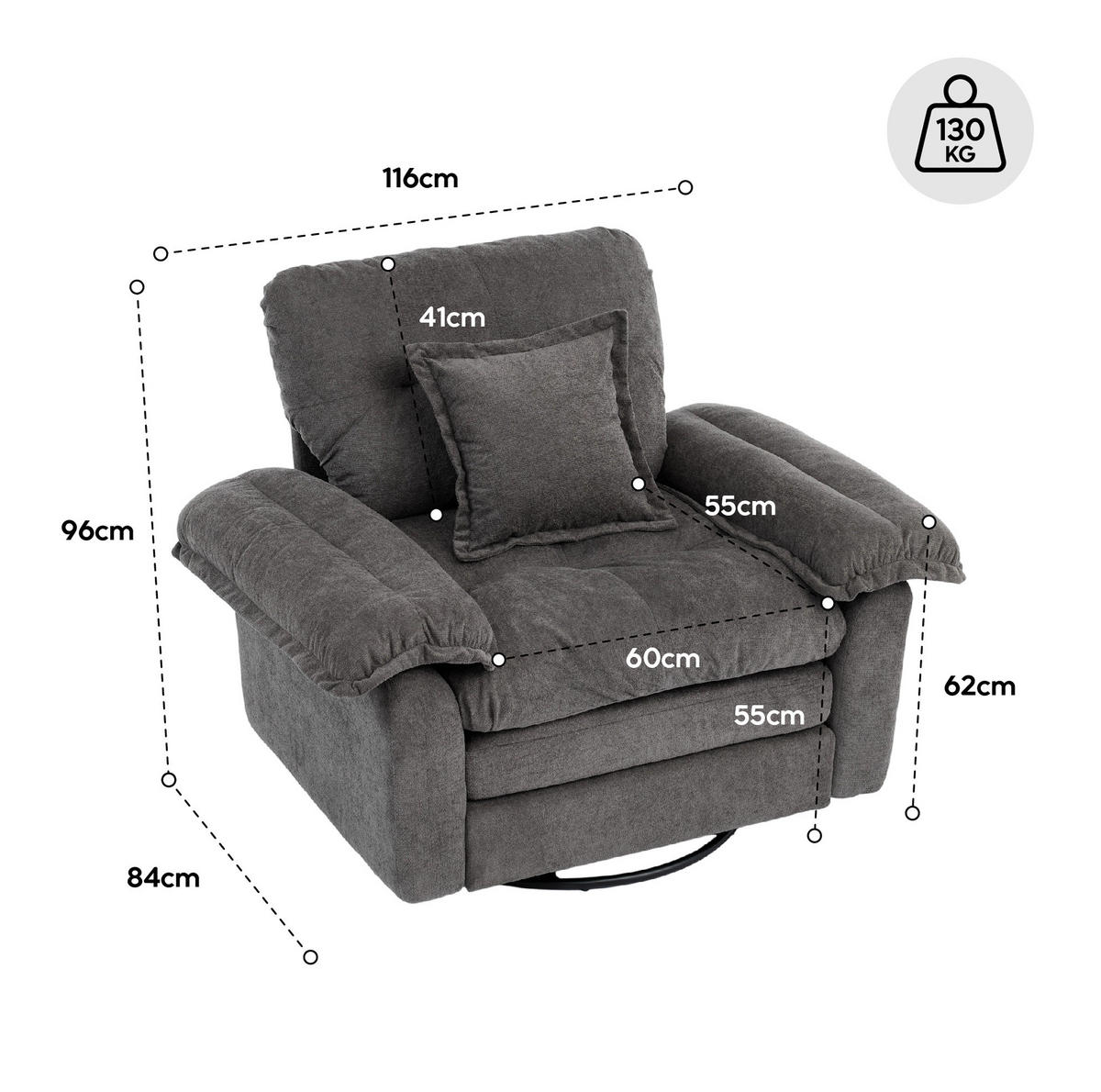 OTOČNÉ křeslo s 360° rotací, opěrným polštářem a dvojitou výplní sedáku, Černá - černá, textil (84/96/116cm) - Redom