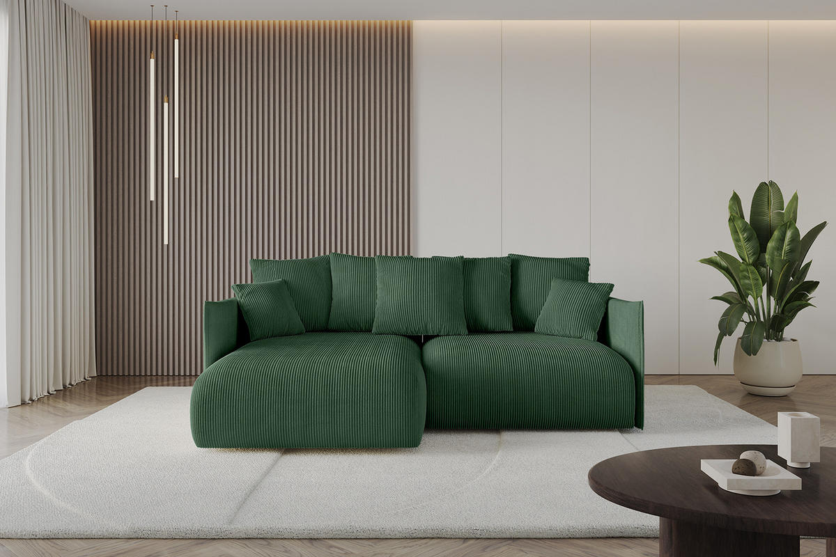 ECKSOFA mit Schlaffunktion und Bettkasten ONESK-L 208x165x40 Grün Cord - Grün, Holzwerkstoff/Kunststoff (208/165cm) - ALTDECOR