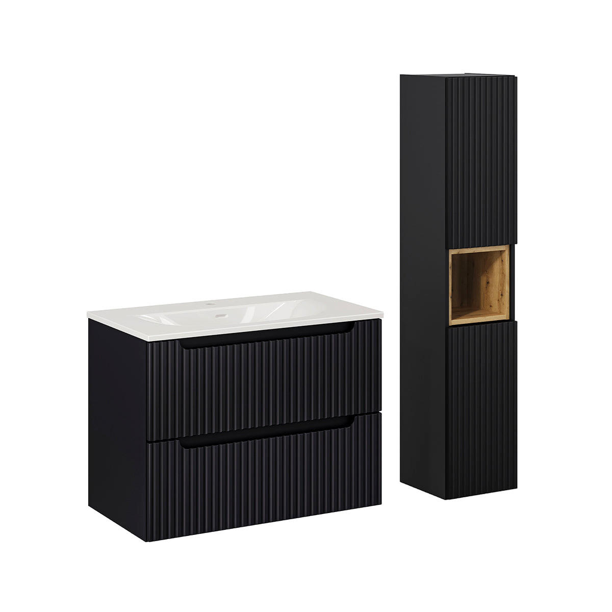 KUPAONSKI NAMJEŠTAJ 80cm Riva 2er-Set Crni - crna, drvni materijal (80/57/40cm) - Petits-meubles