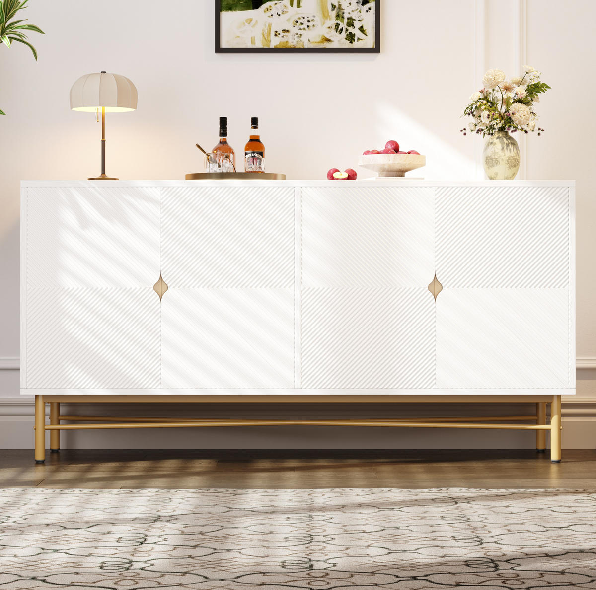 SIDEBOARD aus MDF und Spanplatte 160x40x82 cm Weiß mit 4 Türen und Soft-Close-Funktion - Weiß, Holzwerkstoff (160/82/40cm) - IVMEU