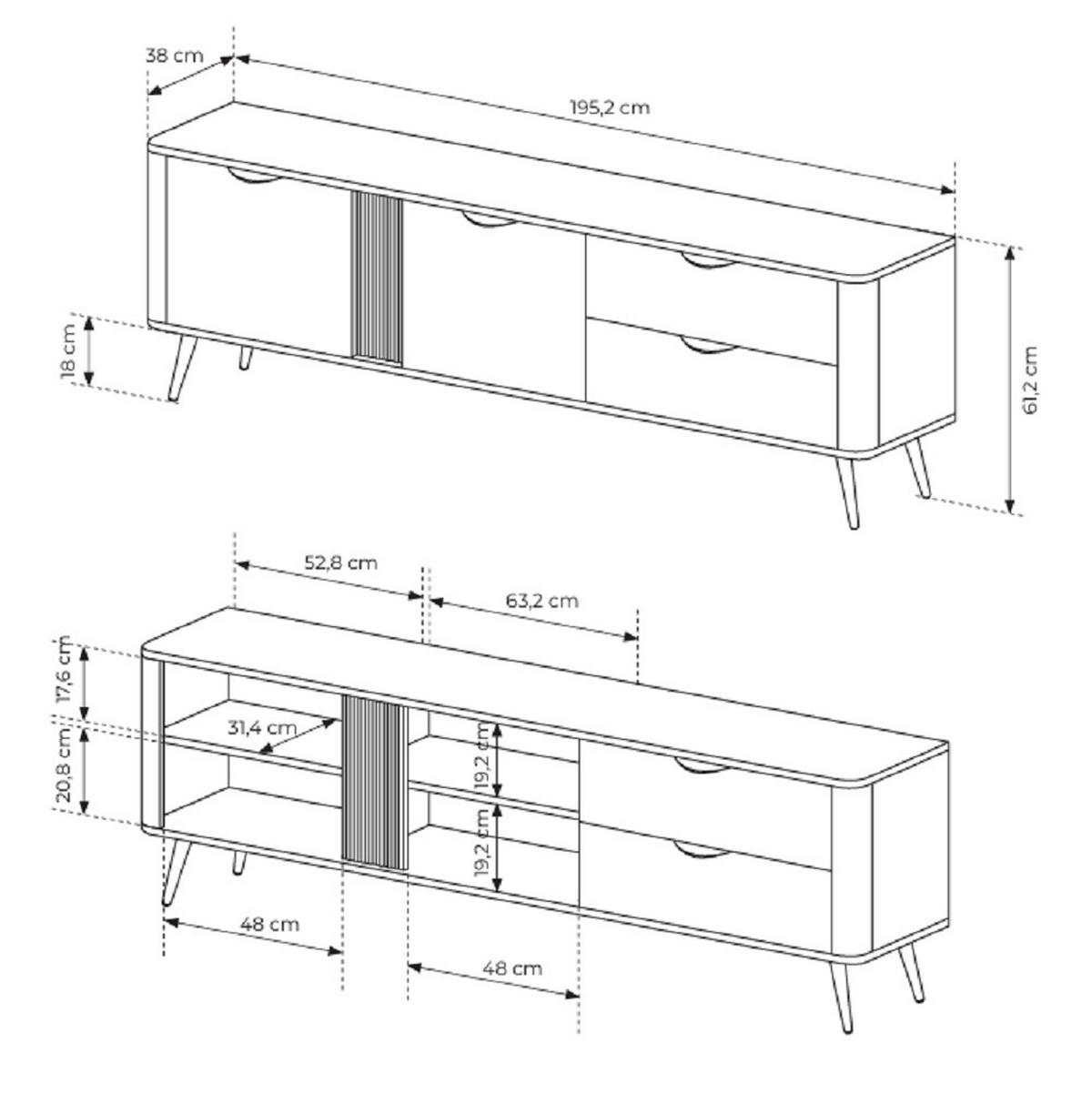 TV-LOWBOARD 195 cm Estera mit Schubladen, Braun, Eiche Dunin - Eichefarben, Holz (195/61/38cm) - Emporius