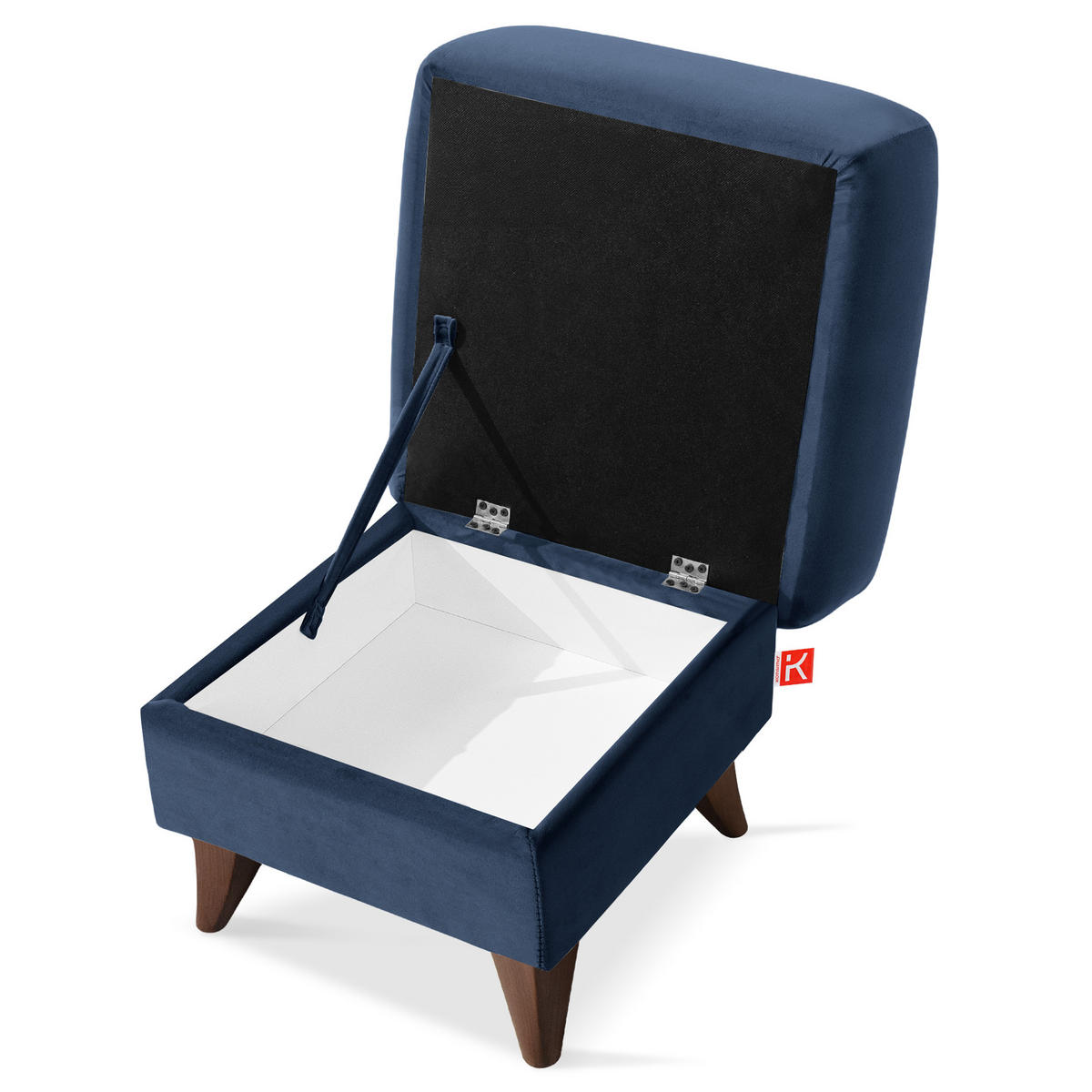 HOCKER GUSTAVO Fußstütze, Velours, Dunkelblau - Dunkelblau, Holz/Holzwerkstoff (53/49/53cm) - KONSIMO®