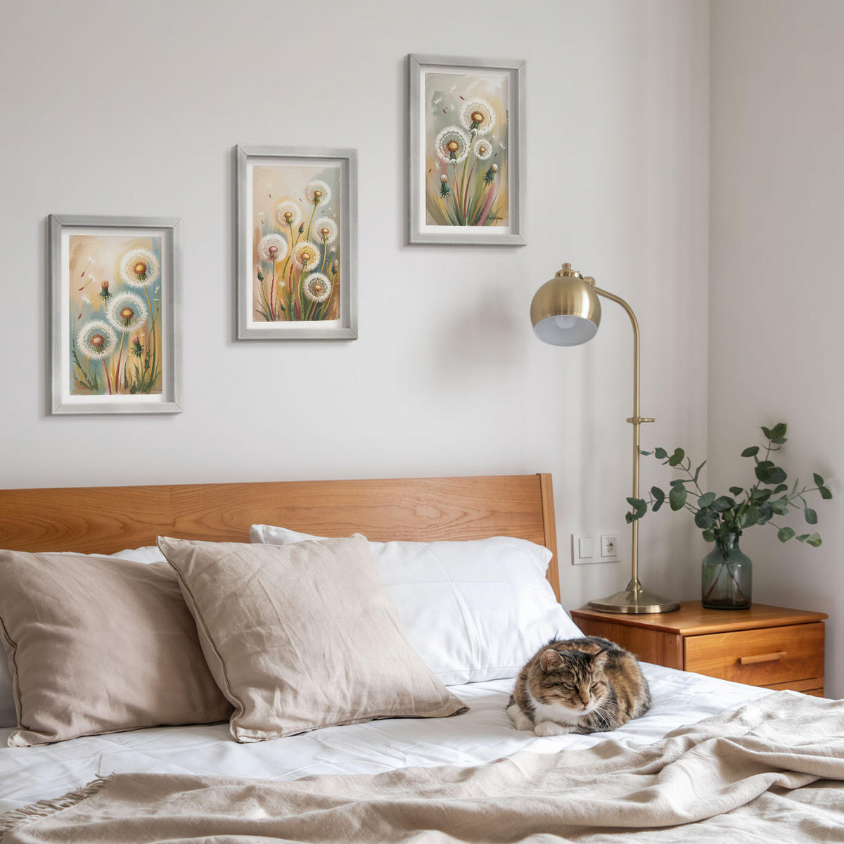 WANDBILDER 3er Set - 20x30 cm Silberner Rahmen - Löwenzahnblüten, pastellfarbene Gräser - Silberfarben, Kunststoff (20/30cm) - ArtPrintCave