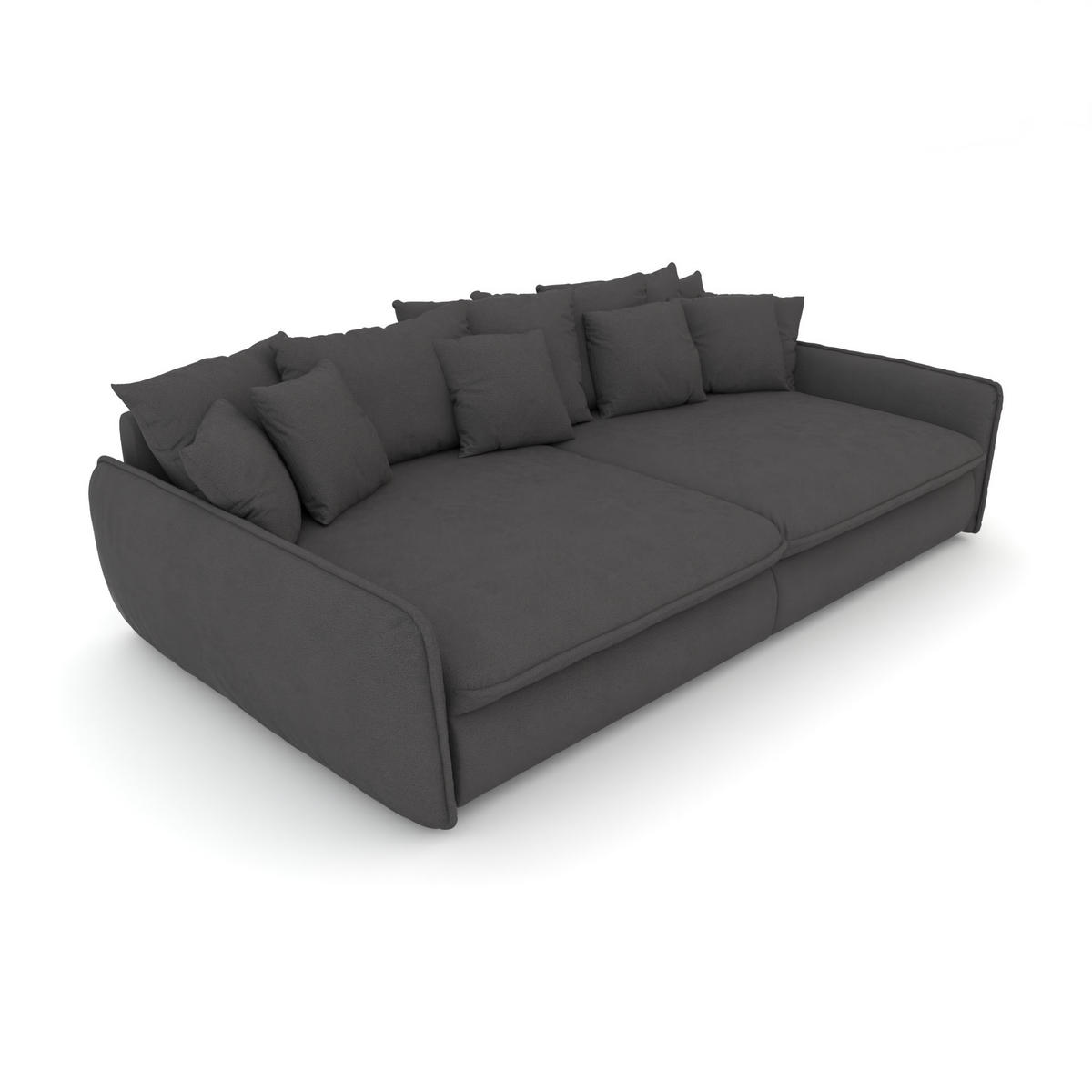 BIGSOFA Hereford XXL Flachgewebe Grau inkl. 12 Kissen 274/131/61 cm - Dunkelgrau, Kunststoff/Textil (274/61/131cm) - foamnova
