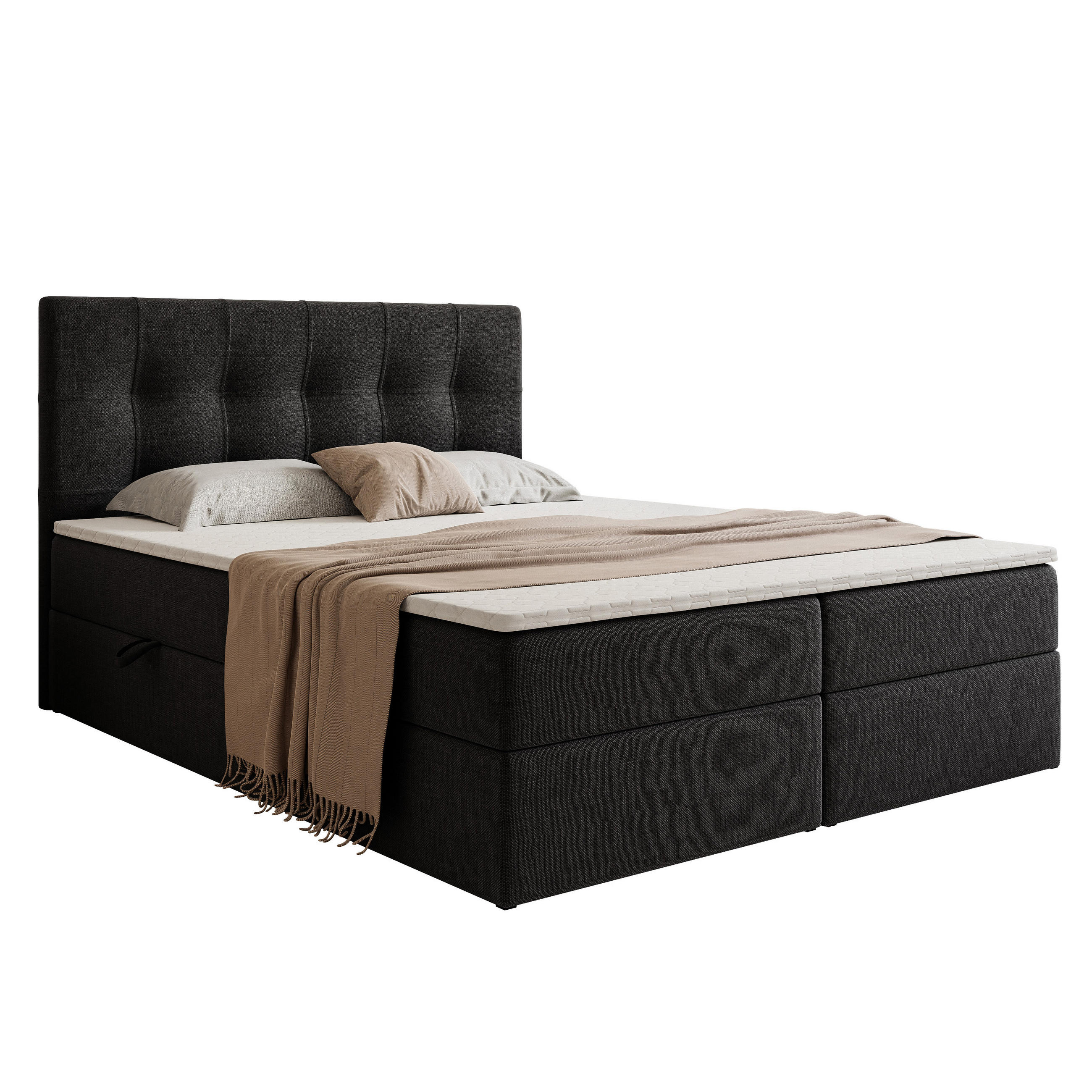 BOXBETT VENUS 180/200 cm, mit Matratze und Topper, Anthrazit - Schwarz, Holzwerkstoff/Textil (180/200cm) - Idohome