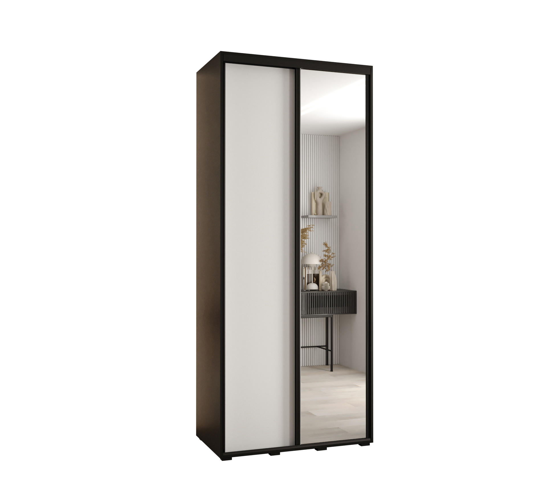Abiks Möbel Schwebetürenschrank Schwarz, Weiß, Schwarz 100x235x45 cm