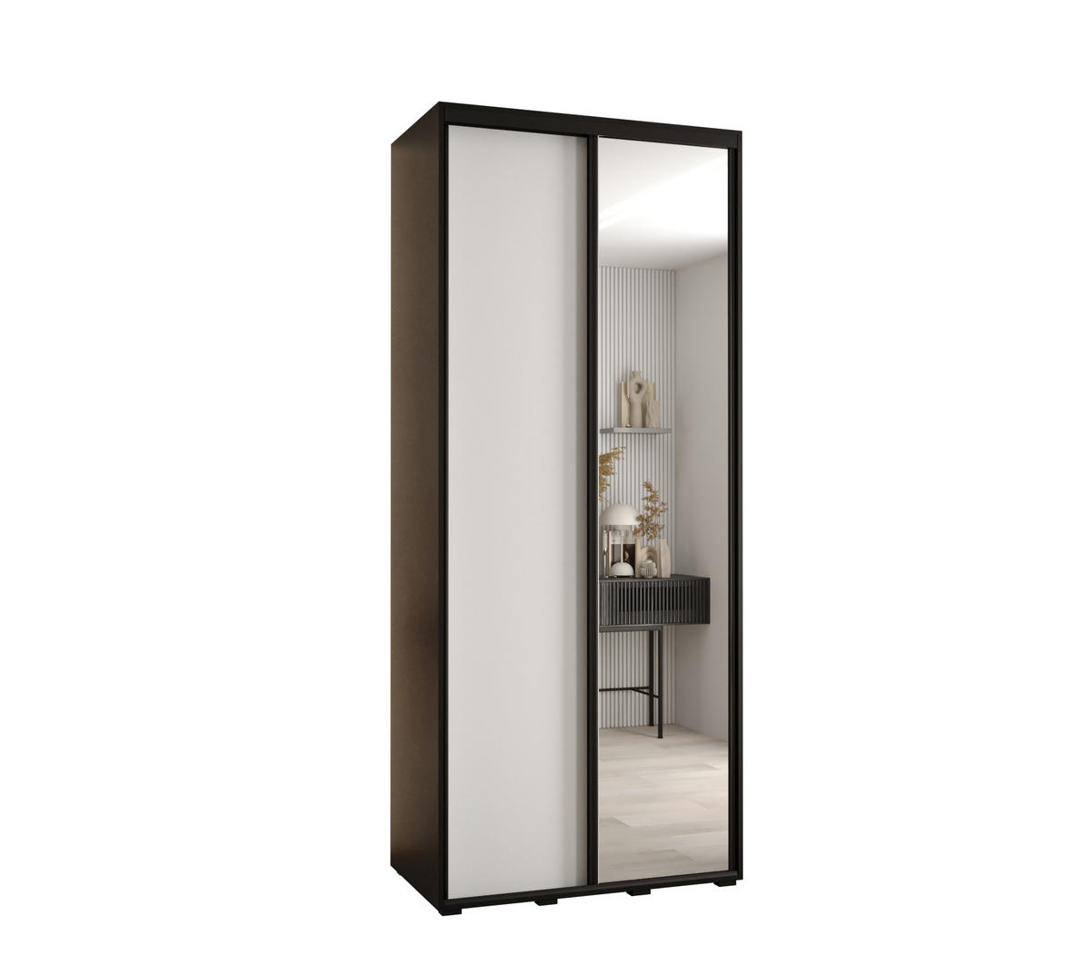 SCHWEBETÜRENSCHRANK 235,2/100/45 2-türig - Schwarz/Weiß, Holz/Metall (100/235/45cm) - Abiks Möbel