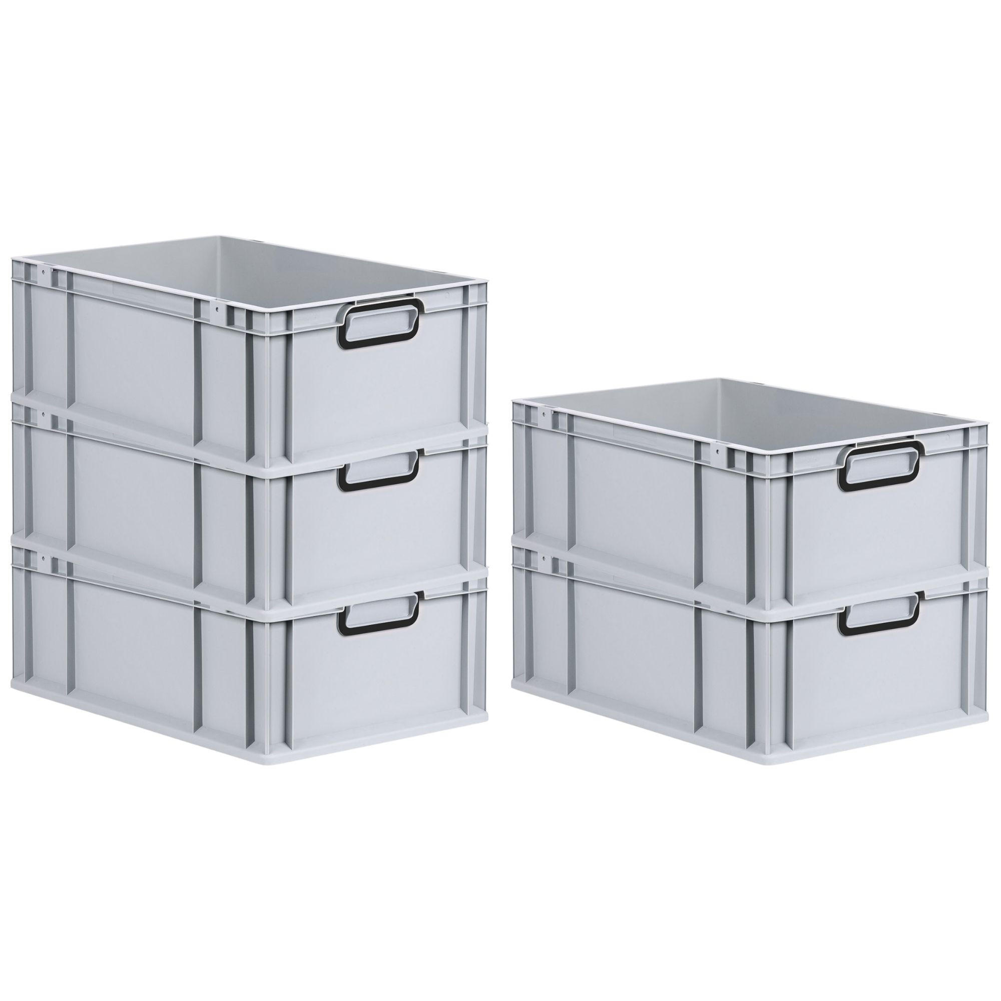 EUROBOX 5x NextGen Color 22x40x60 cm 44 Liter Griffe schwarz zu, Grau - Schwarz/Grau, Kunststoff (40/22/60cm) - PROREGAL