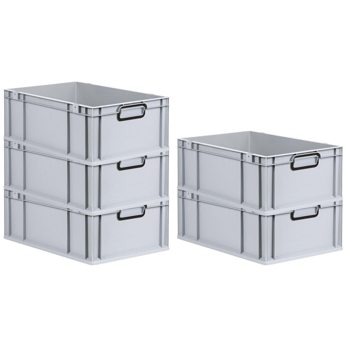 EUROBOX 5x NextGen Color 22x40x60 cm 44 Liter Griffe schwarz zu, Grau - Schwarz/Grau, Kunststoff (40/22/60cm) - PROREGAL