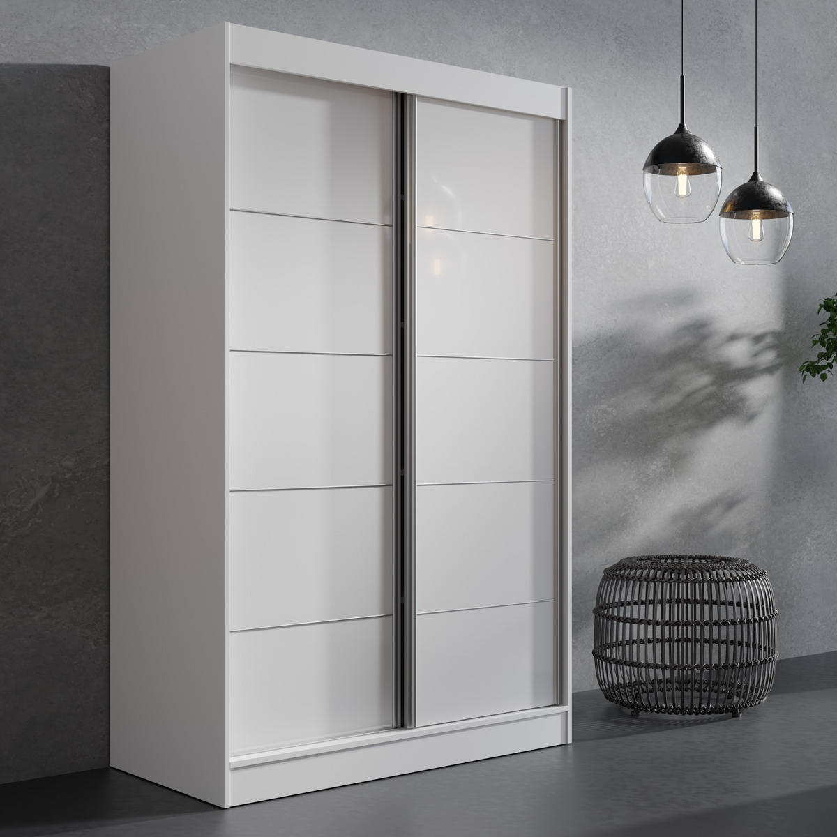 SCHIEBETÜRENSCHRANK Como 2D 120 Weiß (lacobel) - Silberfarben/Weiß, Holzwerkstoff/Metall (120/201/65cm) - mzm24