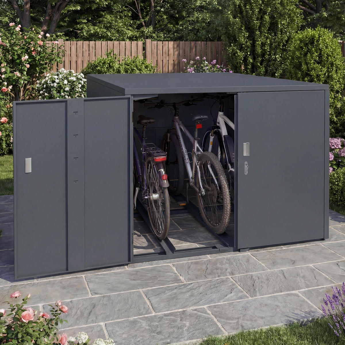FAHRRADGARAGE 3er 124x148x208cm Anthrazit - Anthrazit, Metall (148/124/208cm) - PROREGAL
