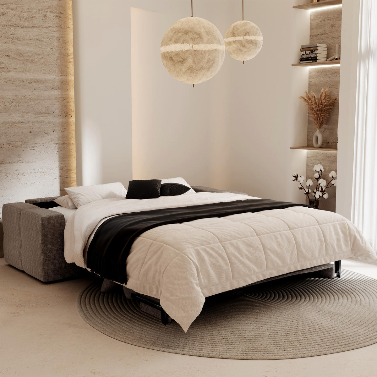 SCHLAFSOFA Express VIBE Geprägter Samt Taupe 206cm - Taupe, Textil (206/80/100cm) - Premium Interiors