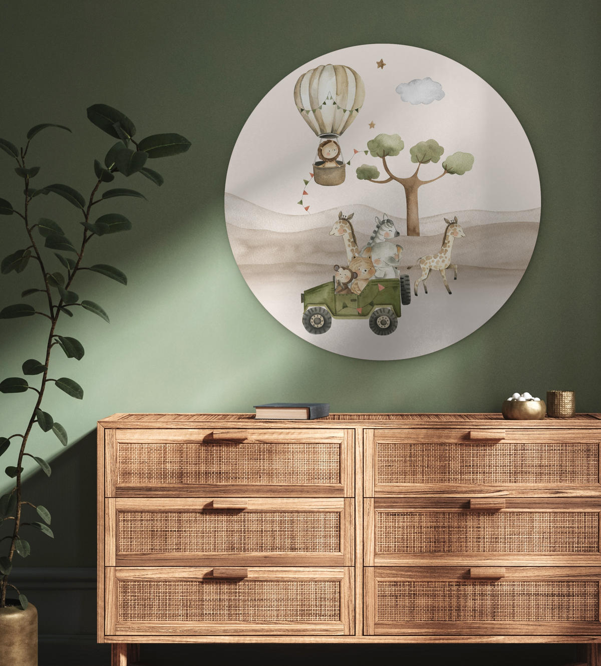 WANDBILD Wilde Tiere - Safari - Aquarell - Heißluftballon 90x90 cm - Beige, Kunststoff (90/90cm) - MuchoWow