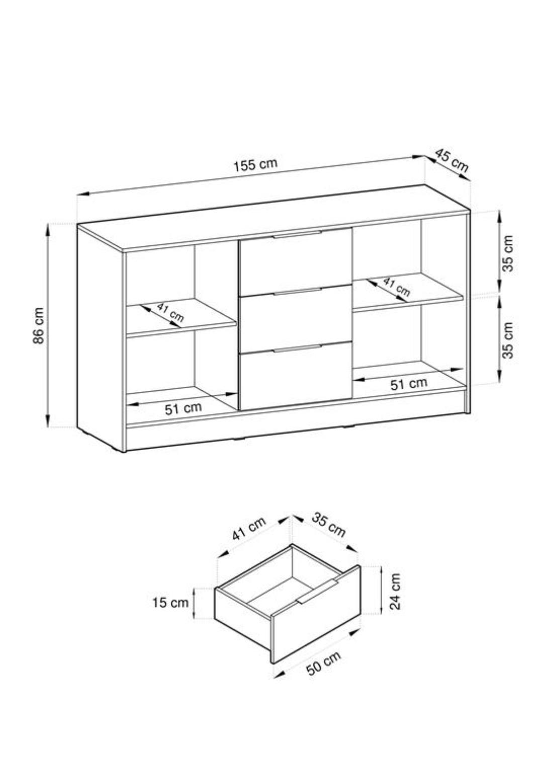 Thumbnail - Bettso Kommode, Graphit, Holzwerkstoff, 2 Fächer, 3 Schubladen, 155x86x45 cm, Wohnzimmer, Kommoden & Sideboards, Kommode...