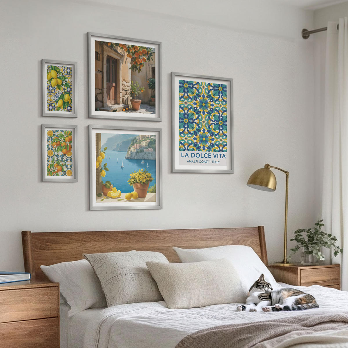 BILDER SET 5er Set - 50x50 cm & 20x30 cm & 40x60 cm Silberner Rahmen - Farbenfrohe abstrakte Zitrusfrüchte - Silberfarben, Kunststoff (40/60cm) - TULUP