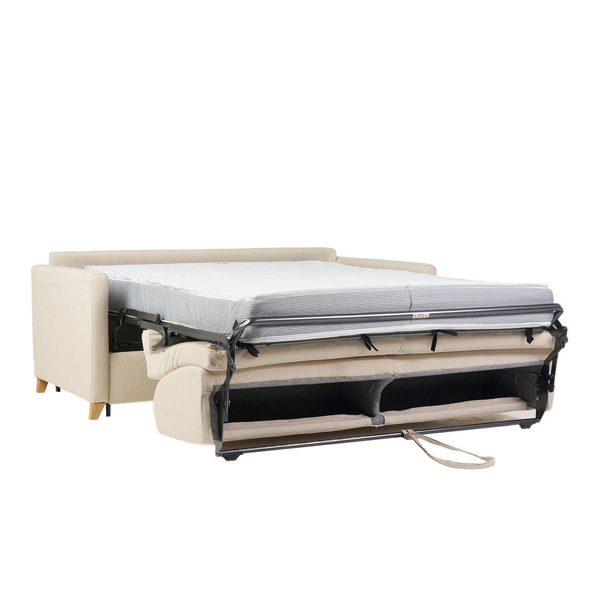 SCHLAFSOFA 3-Sitzer Skandinavisch Beige Matratze 18 cm SKANDY - Beige, Textil (99/92/176cm) - Miliboo