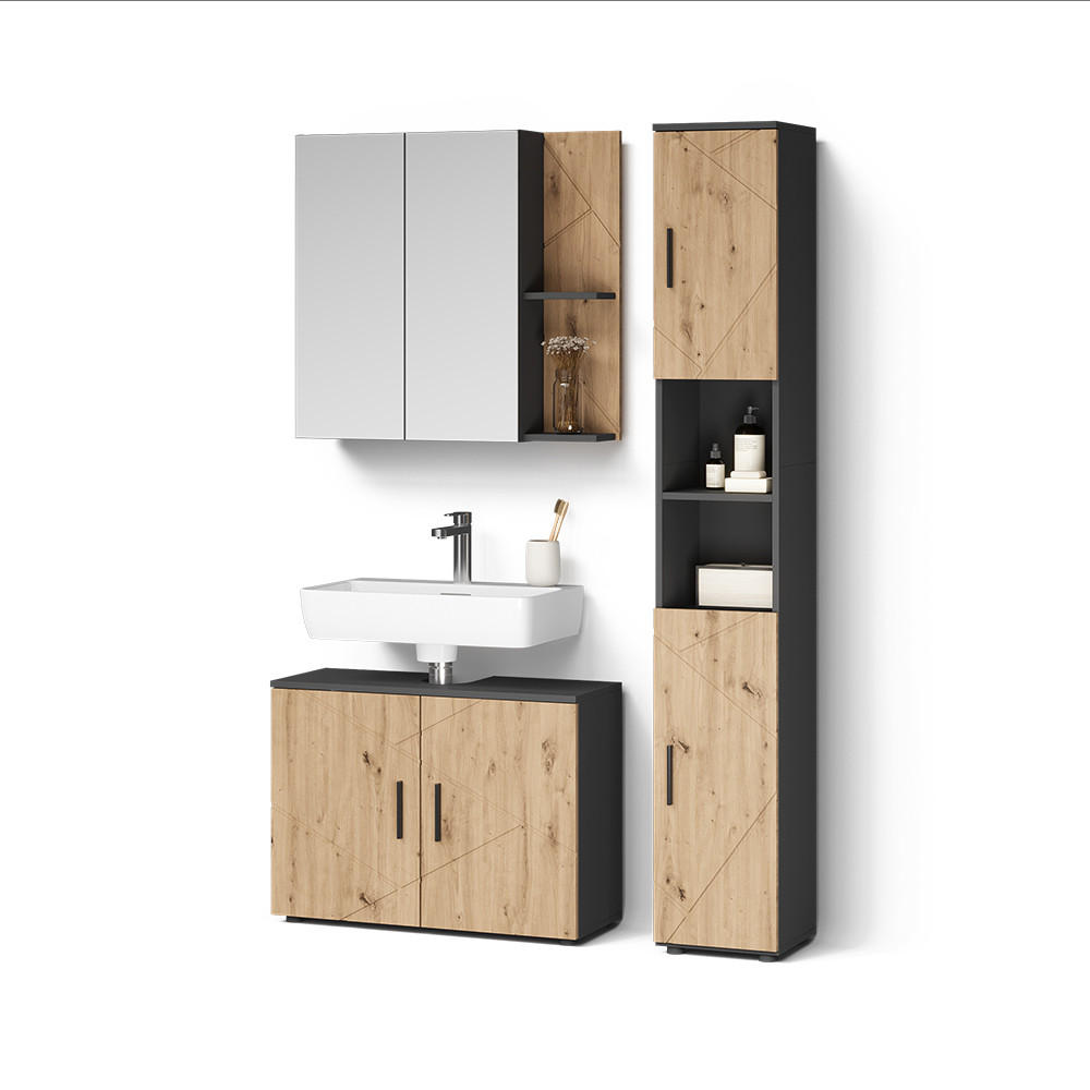 Livinity® KOUPELNOVÝ NÁBYTEK Ronco, Antracit/Řemeslný dub, 3dílná
