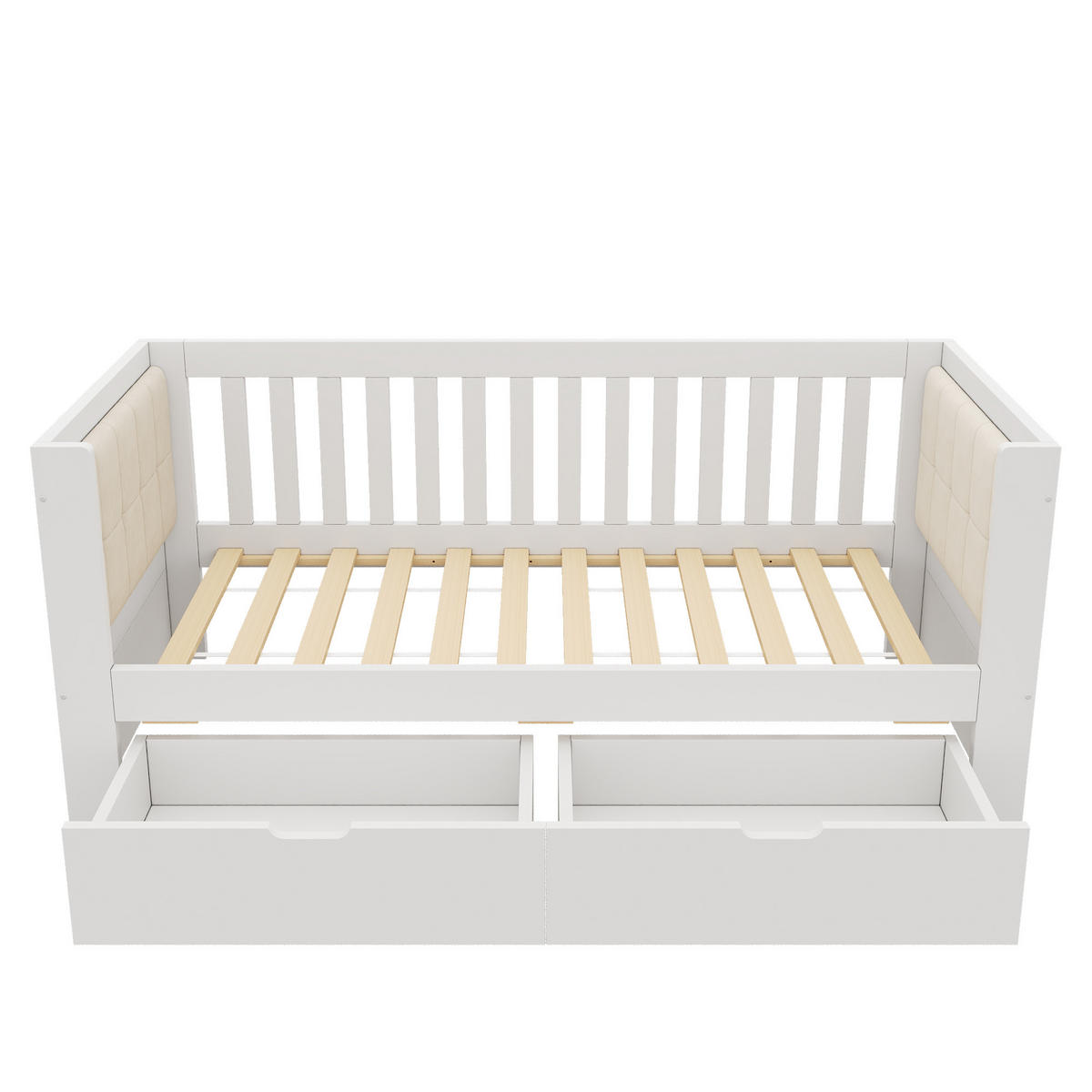 POLSTERBETT 90/190 cm mit 2 Schubladen, gepolsterter Rückenlehne und Lattenrost, Holz, Weiß - Weiß, Textil (90/190cm) - Redom