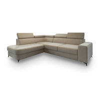 ECKSOFA ALVORO L-S Beige Velours-Stoff mit Schlaffunktion - Beige, Holz (253/190cm) - MASSENO