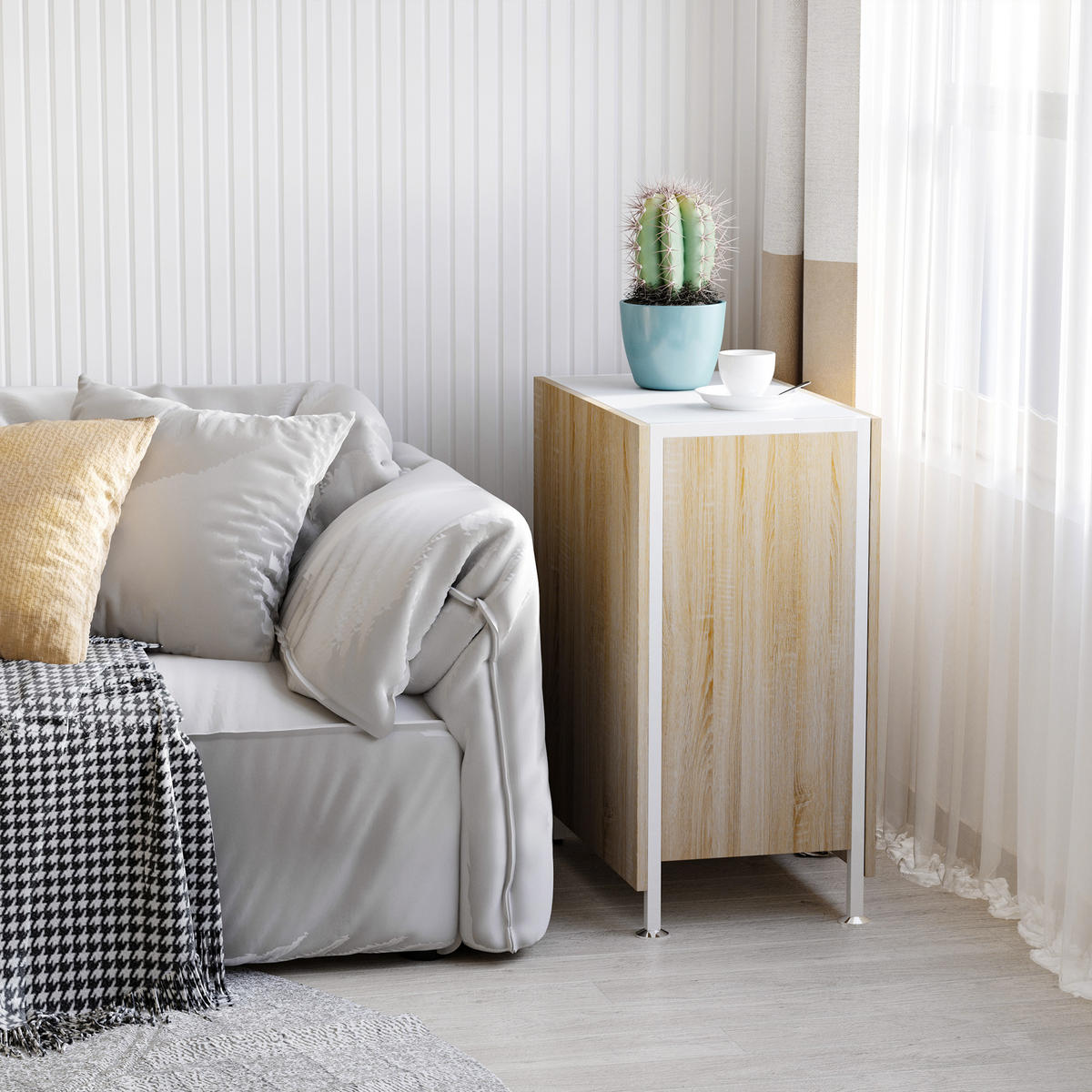KLAPPTISCH Esstisch Beistelltisch Eiche Metallrahmen Küche Wohnzimmer Natur+Weiß - Naturfarben, Kunststoff (60/75/169cm) - HOMCOM