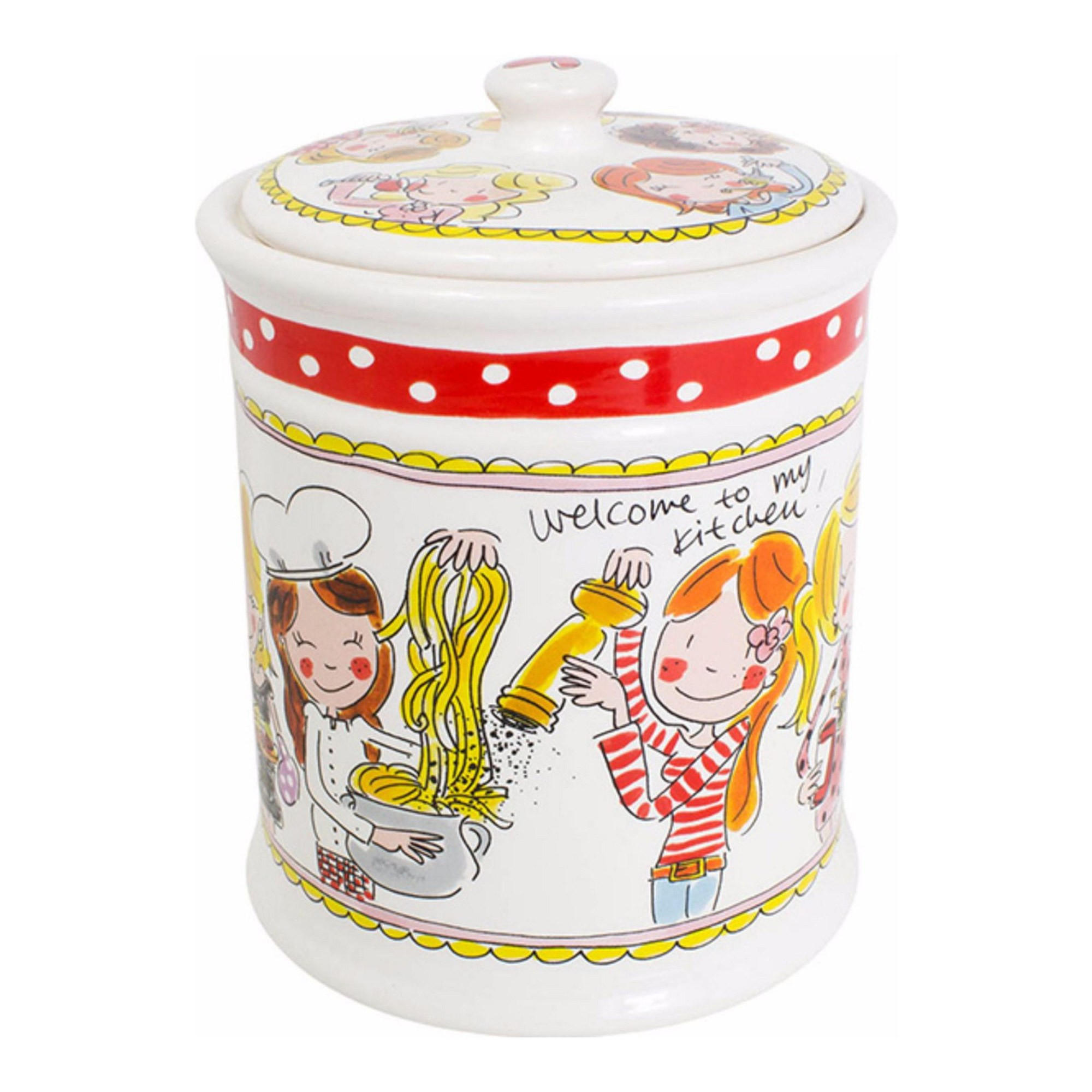 VORRATSDOSE Roter Rand in Bunt - 22,5cm - Multicolor, Keramik (16/22/16cm) - Blond Amsterdam