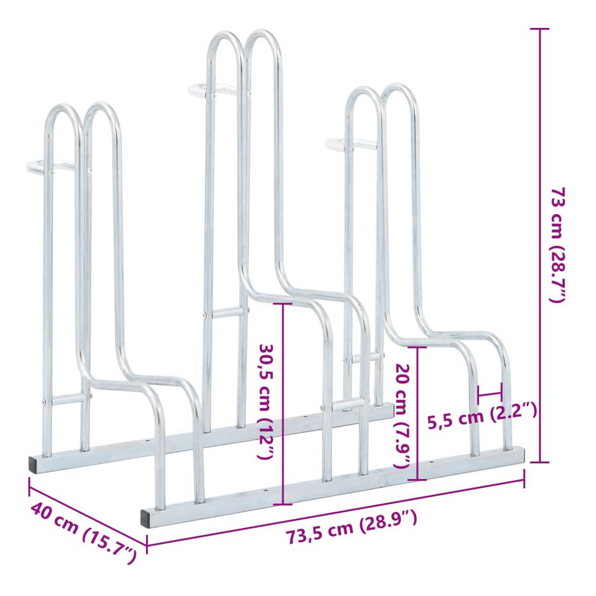 FAHRRADSTÄNDER Für 3 Fahrräder Freistehend Verzinkter Stahl - Silberfarben, Metall (40/73/73.5cm) - vidaXL