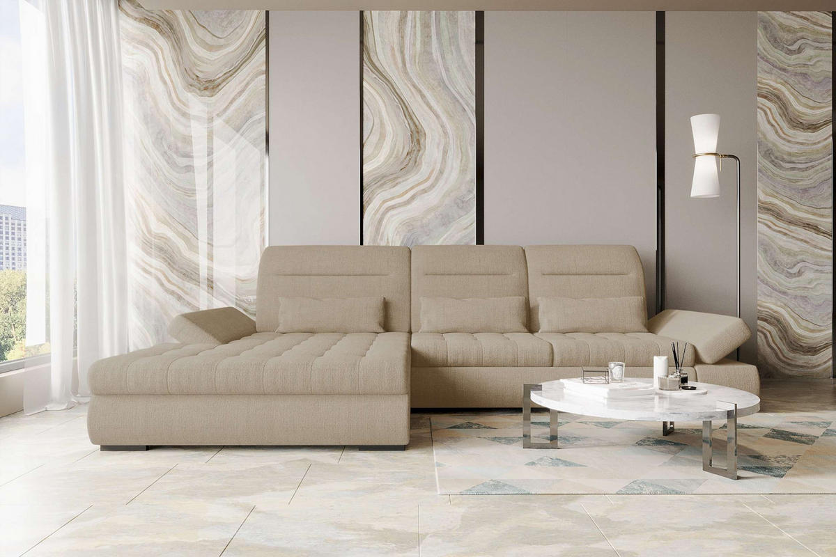 ECKSOFA Toscana Plus Velours inkl. Schlaffunktion - Creme, Textil (179/300cm) - 99rooms