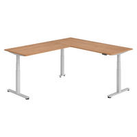 ECKSCHREIBTISCH elektrisch höhenverstellbar L-Form 240/200/74 cm in Nussbaumfarben/Silberfarben - Silberfarben/Nussbaumfarben, Holzwerkstoff (240/200/74cm) - bümö