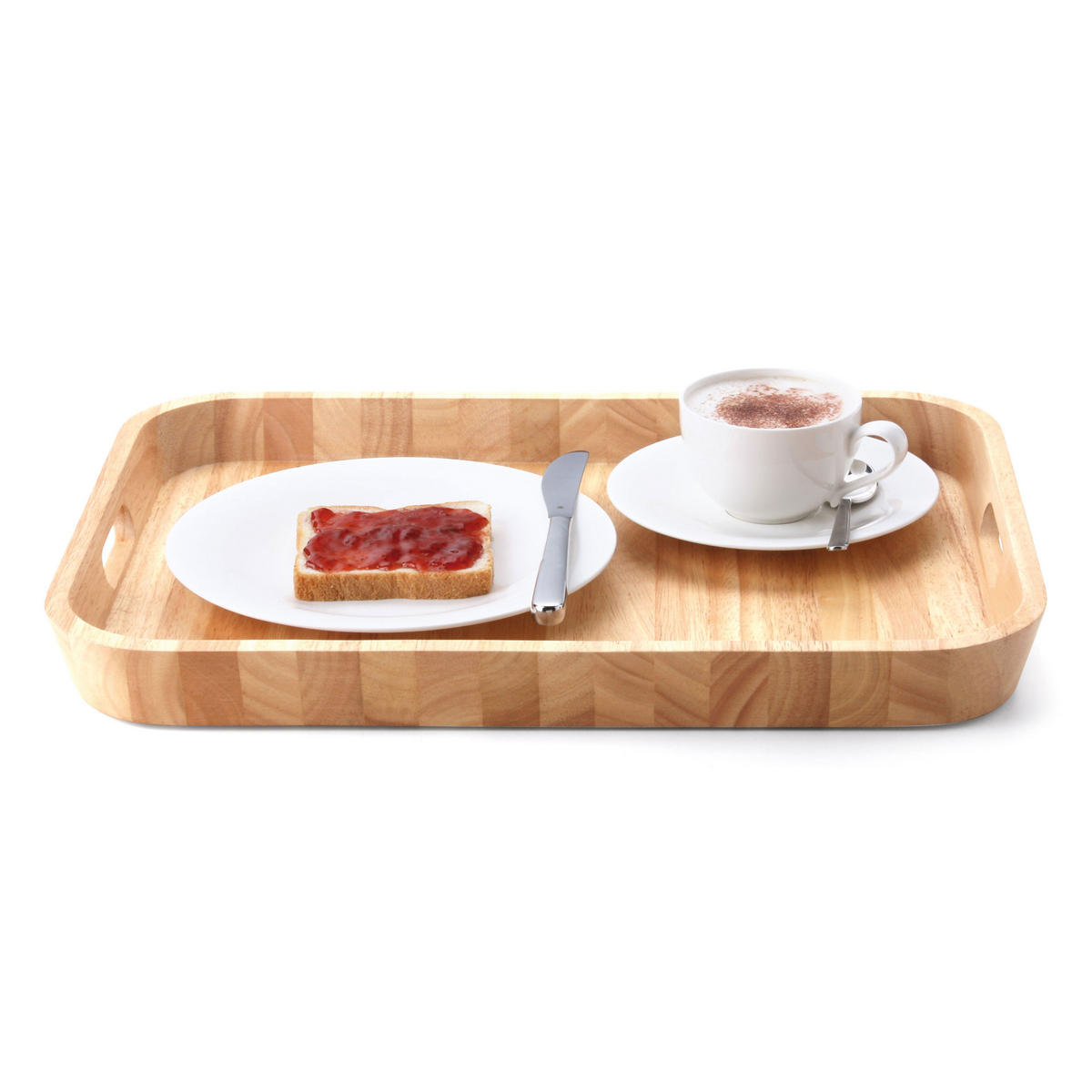 TABLETT mit Griffen, Gummibaumholz, 53 x 35 cm - Braun, Holz (35/6/53cm) - Continenta