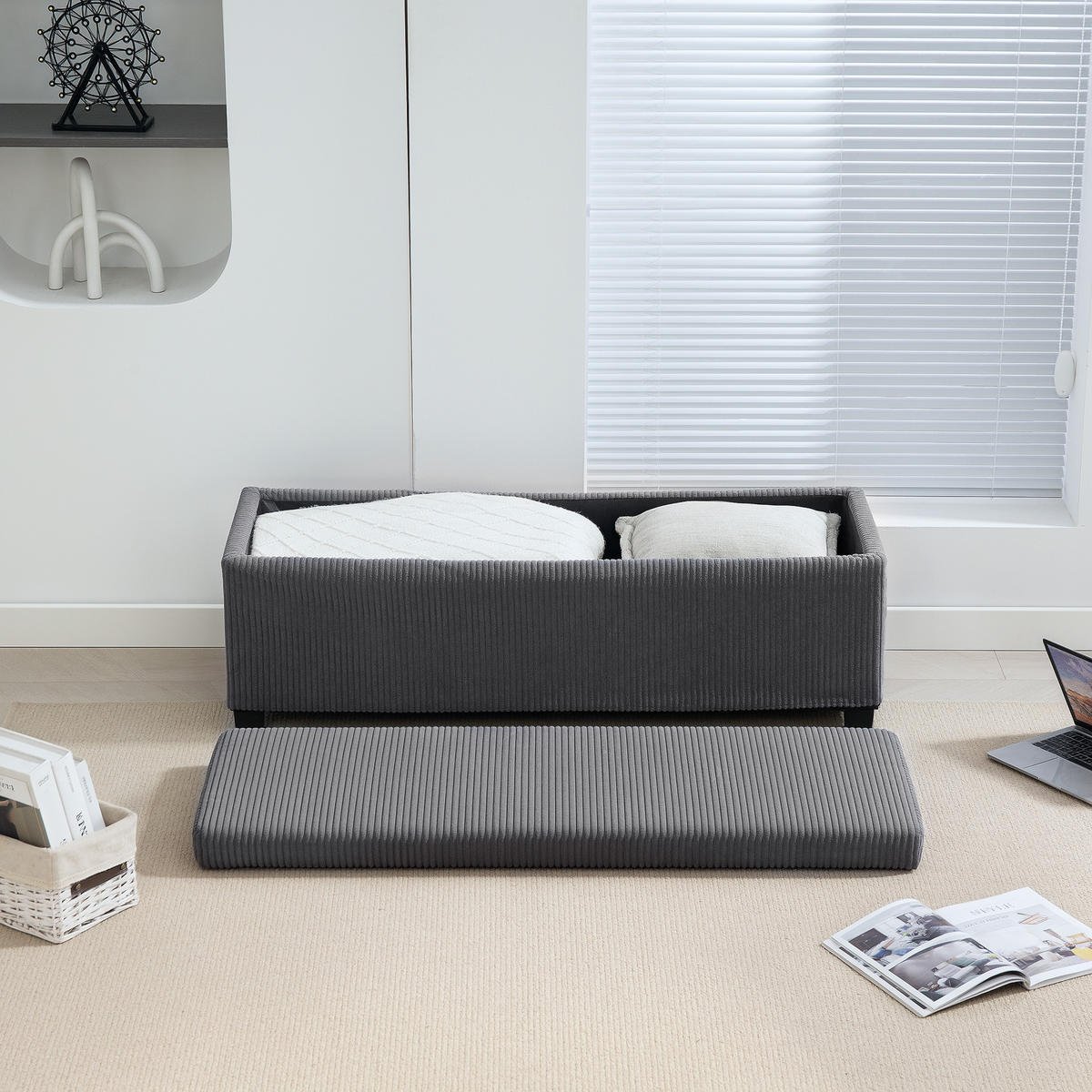 TRUHENBANK DE-16451 mit Stauraum und Cordbezug Grau - Grau, Textil (112/40/42cm) - ComfortXL