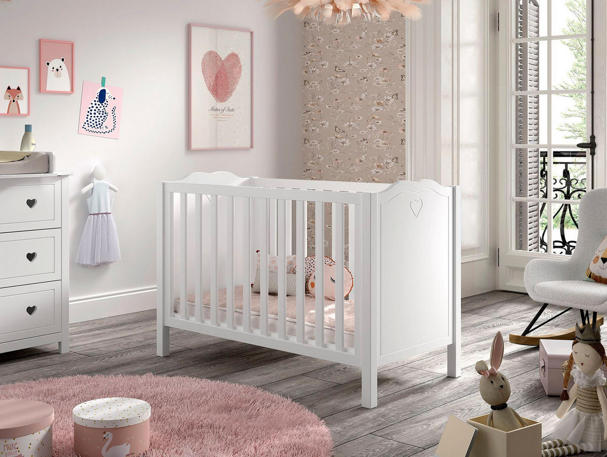 BABYBETT 60x120 Kamila Weiß Kiefer höhenverstellbar - Weiß, Holz (60/120cm) - 58aufmkessel