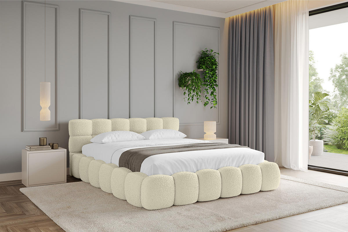 POLSTERBETT mit Bettkasten und Lattenrost, Bett mit Matratze H3/H4 - LEYA-v1 200x200 Beige - Beige, Holzwerkstoff/Textil (200/200cm) - ALTDECOR